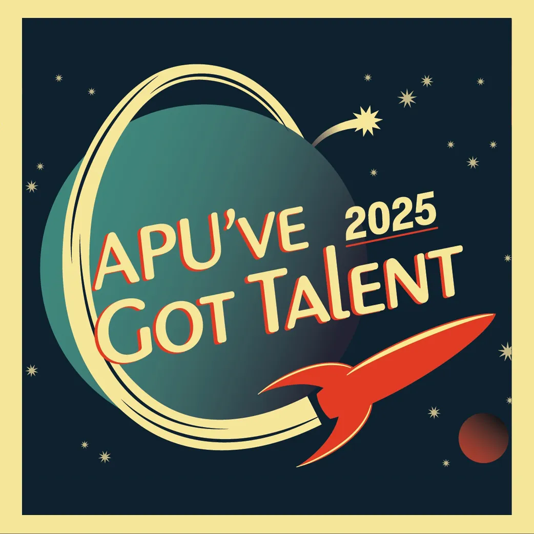 planet and rocket icons saying: apu got talent 2025