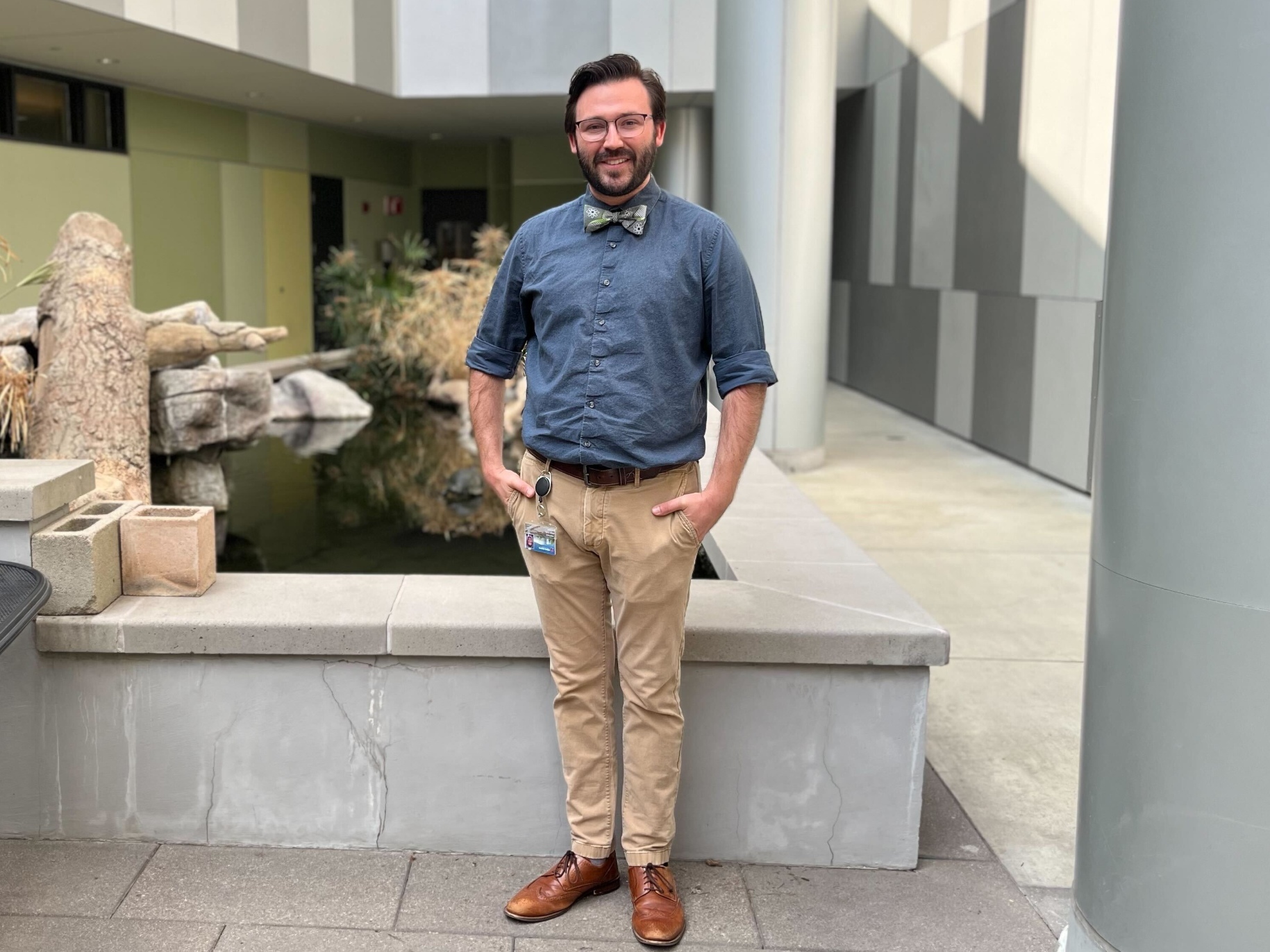 Elijah Roth stands near the Segerstrom turtle pond.