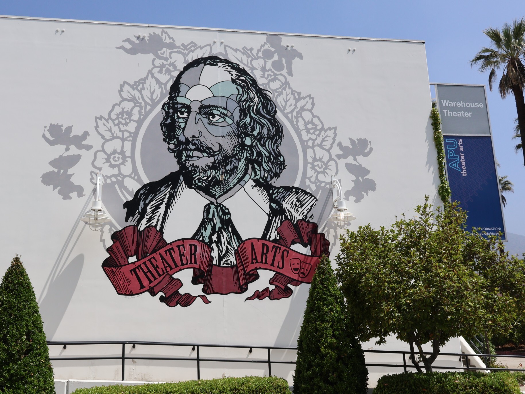 shakespeare mural outside warehouse theater