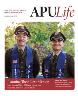 APULIFE front cover of two APU graduates who are members of the military