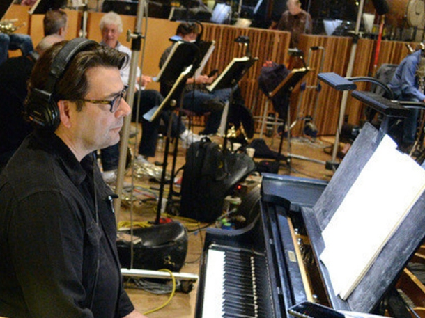 Mark Gasbarro during concert in front of his piano