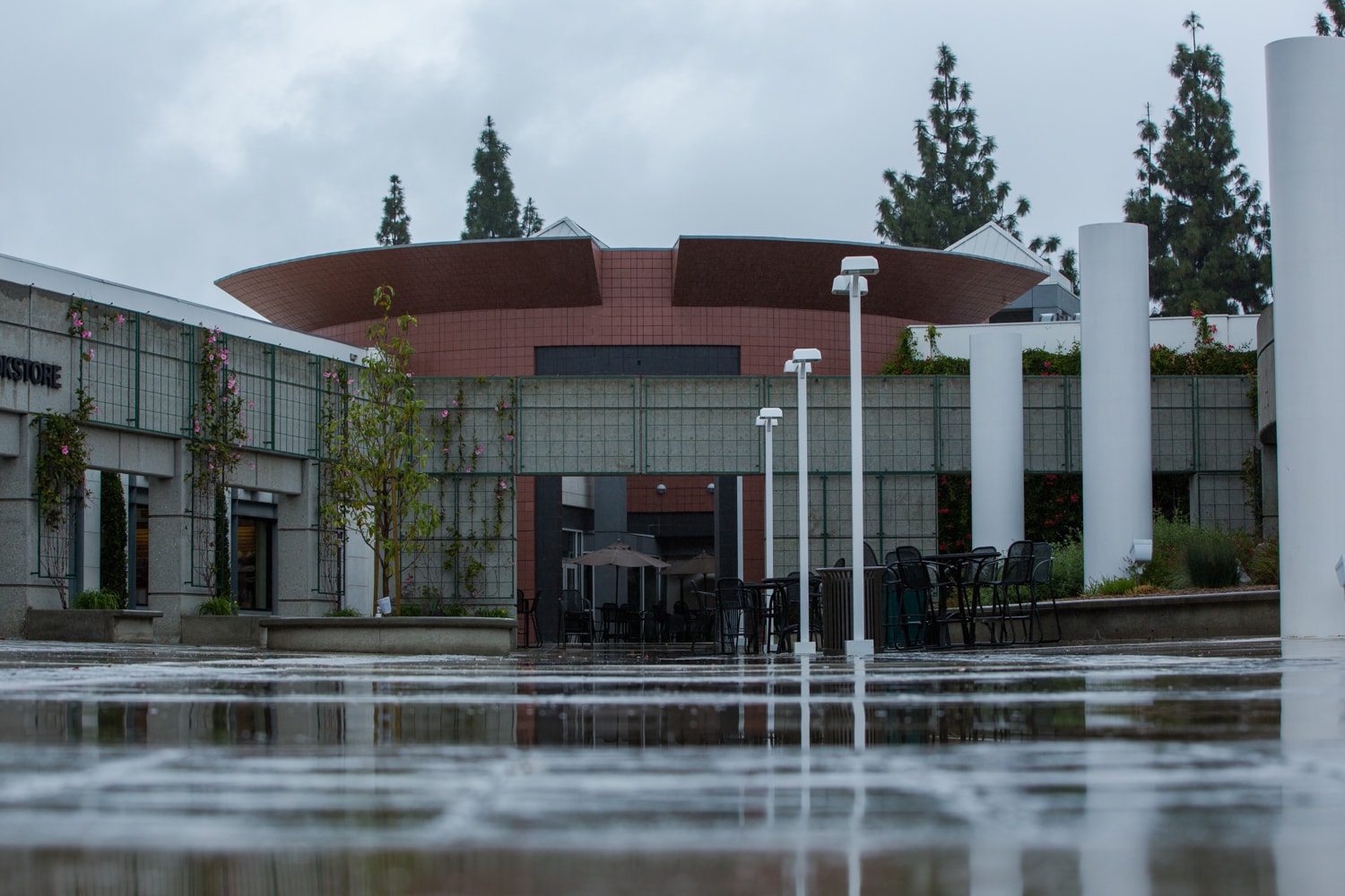 west campus during rainy day