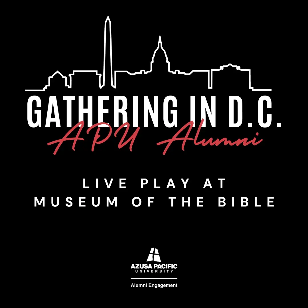 white flyer saying "gathering in DC, live play at museum of the bible"