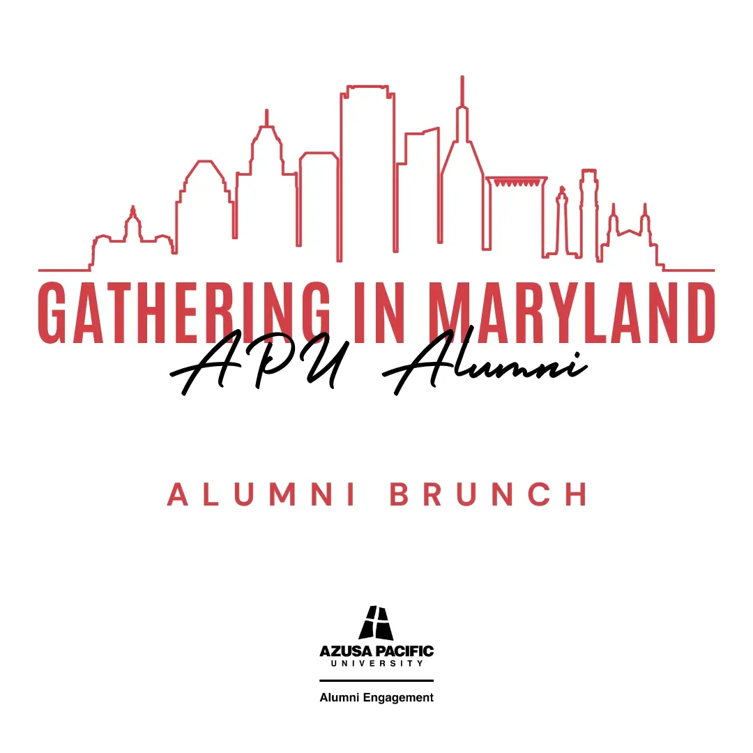 white flyer saying "gathering in maryland, alumni brunch"