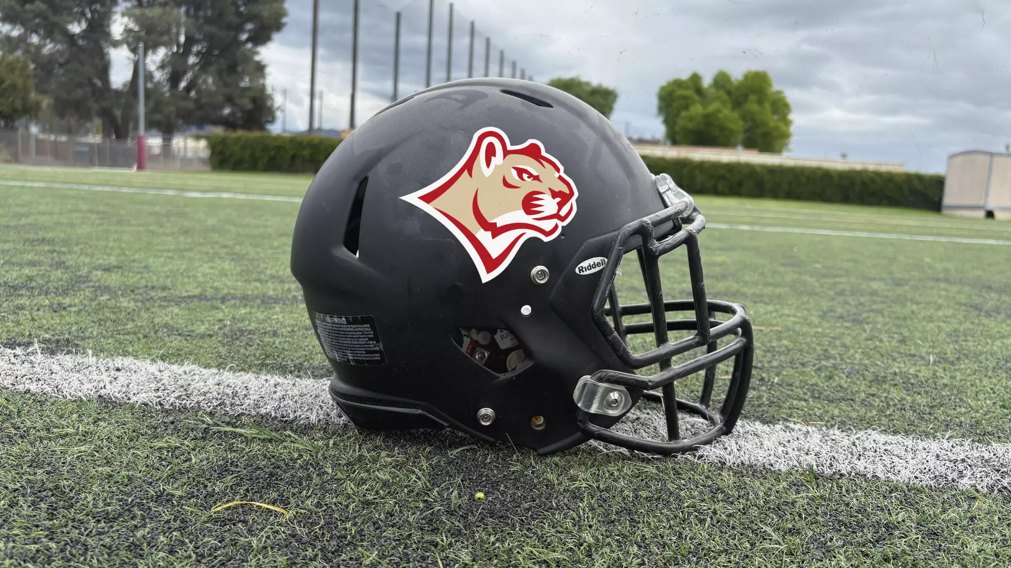 football helmet with apu logo on a turf field