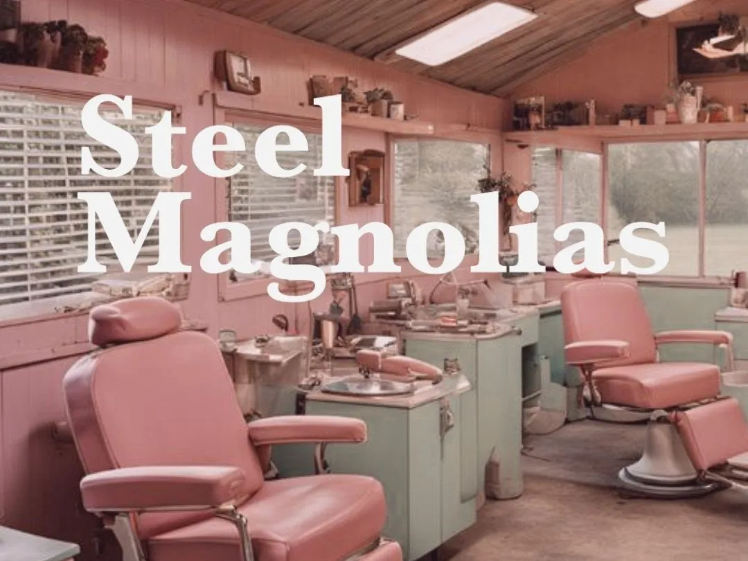 A poster for APU's production of Steel Magnolias shows the inside of a pink beauty salon