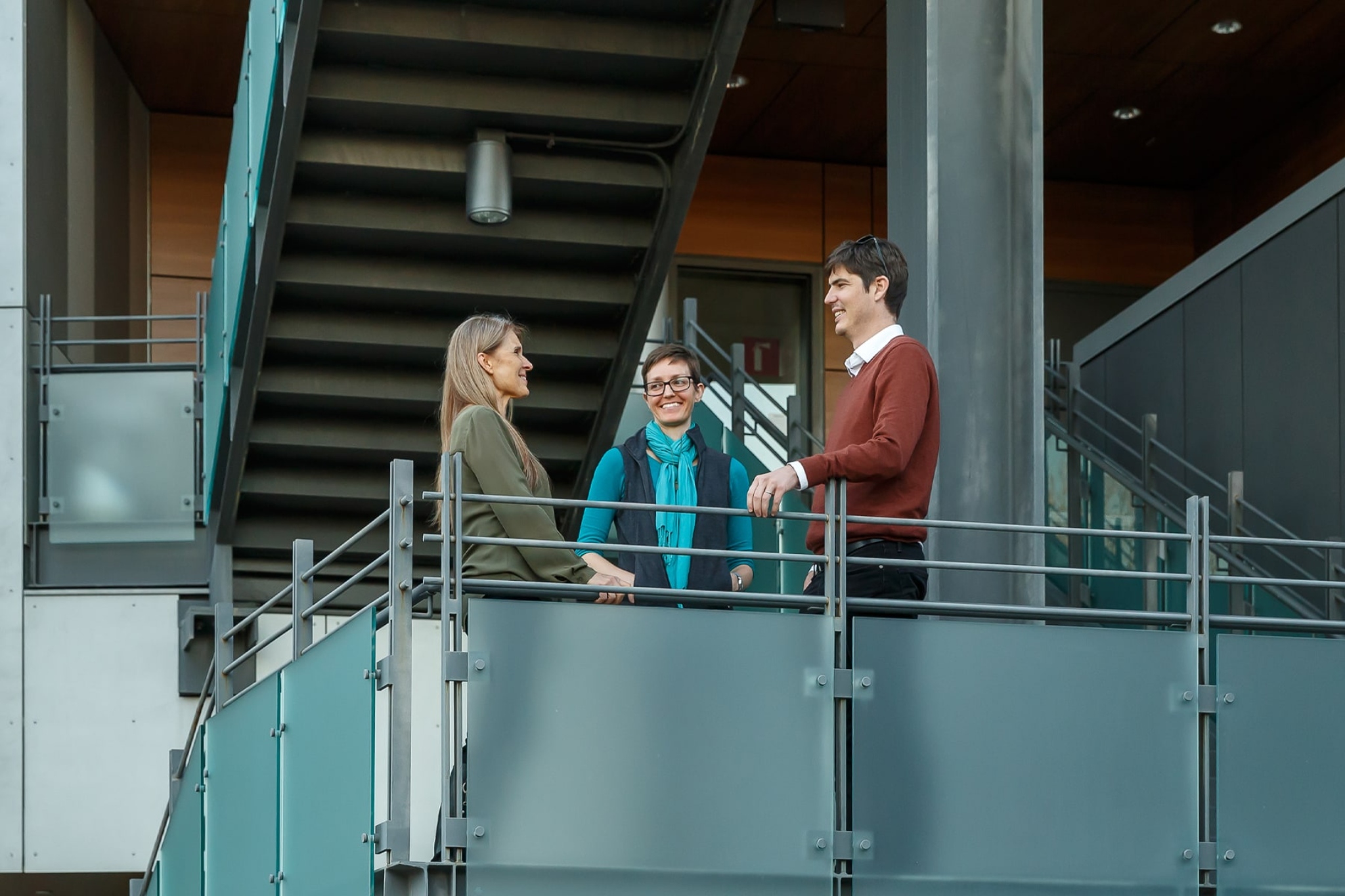 professor and students hanging out at the segerstrom science building