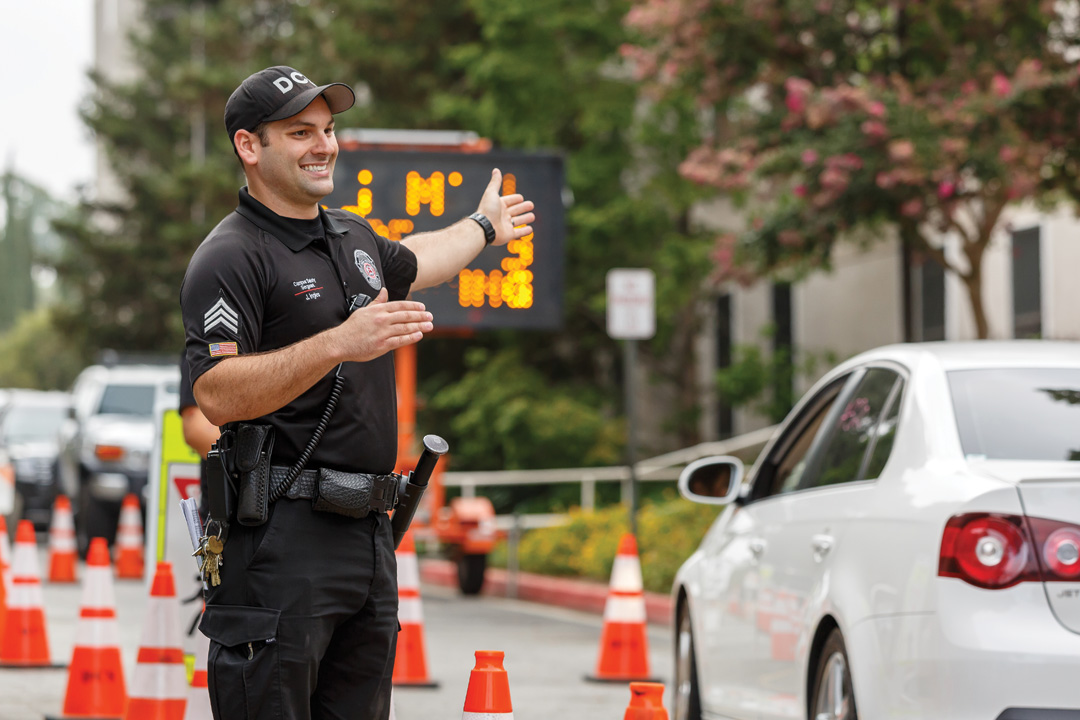 Police officer directing traffic