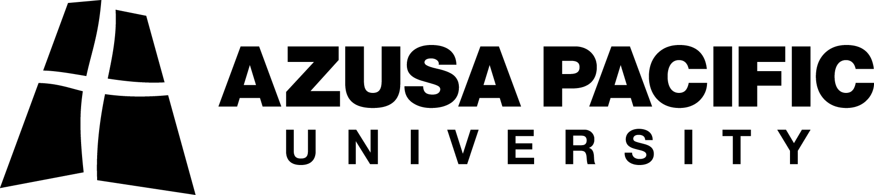 Azusa Pacific University horizontal logo with a black cross-shaped design to the left of the university name in black text
