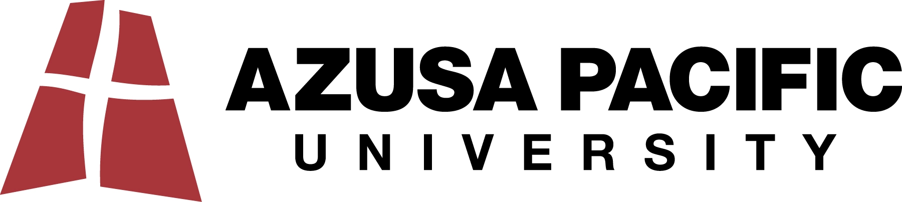 Azusa Pacific University horizontal logo with a red cross-shaped design to the left of the university name in black text